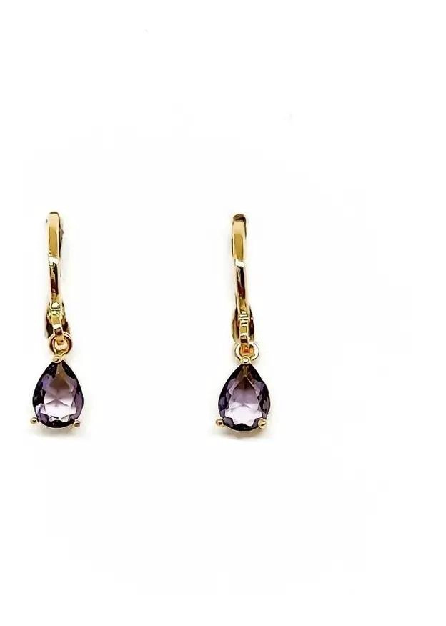 AROS DE ARGOLLA GOTA CON CIRCON MORADO ENCHAPADOS EN ORO 18K - 1