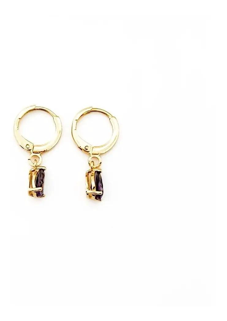 AROS DE ARGOLLA GOTA CON CIRCON MORADO ENCHAPADOS EN ORO 18K - 3