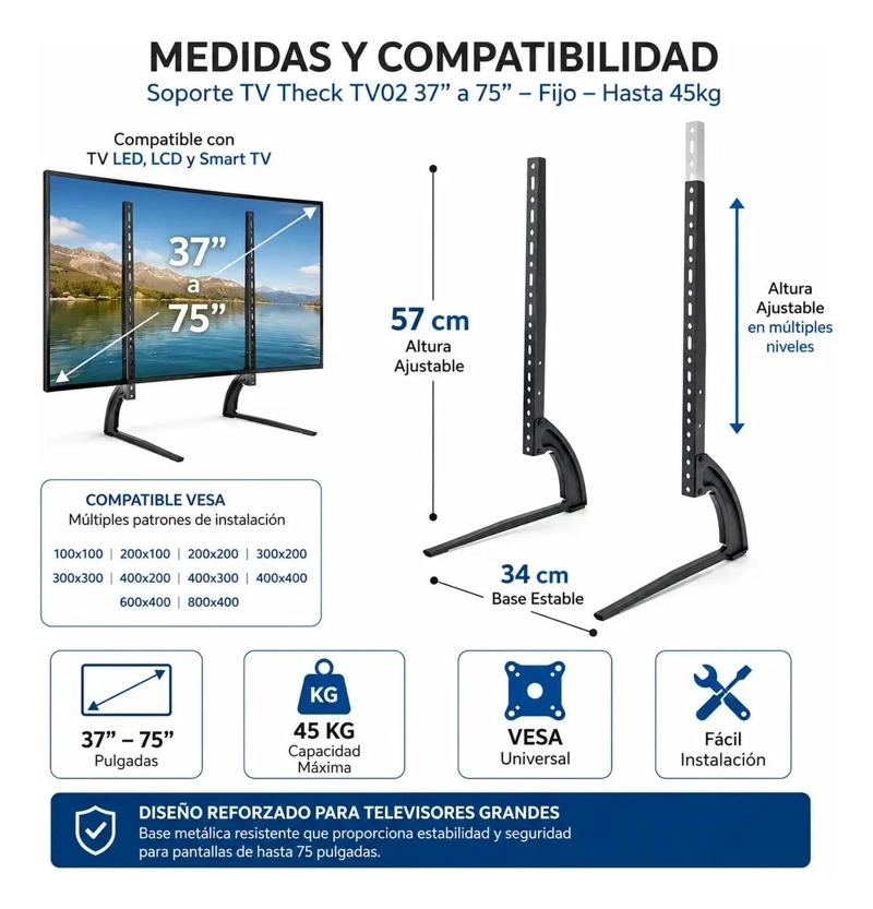 BASE DE MESA AJUSTABLE PARA TELEVISORES DE 37 A 75 PULGADAS - 1