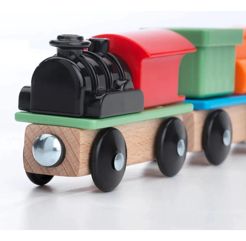 TREN DE JUGUETE DE MADERA MACIZA CON IMANES PARA NIÑOS - 2