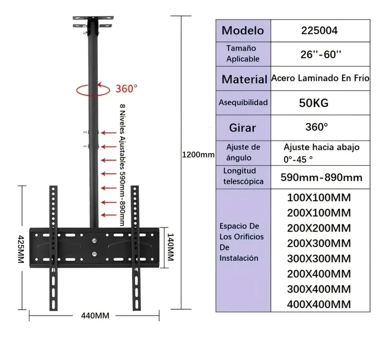 SOPORTE DE TECHO AJUSTABLE PARA TELEVISORES DE 26 A 60 PULGADAS - 2
