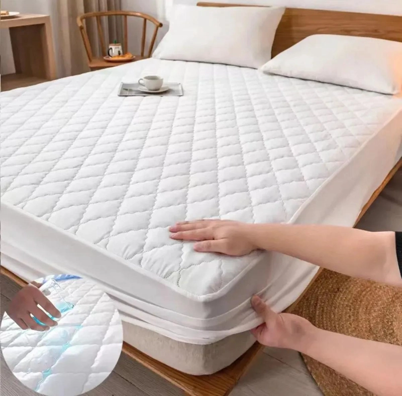CUBRECOLCHON IMPERMEABLE BLANCO CON DISEÑO RAYADO PARA CAMA KING - 4
