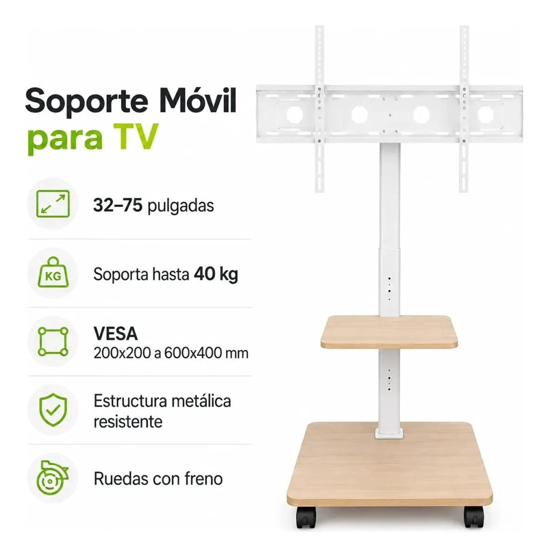SOPORTE MOVIL PARA TV AJUSTABLE DE 32 A 75 PULGADAS - 2