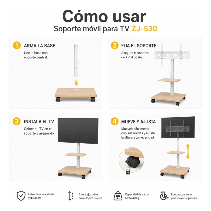 SOPORTE MOVIL PARA TV AJUSTABLE DE 32 A 75 PULGADAS - 4