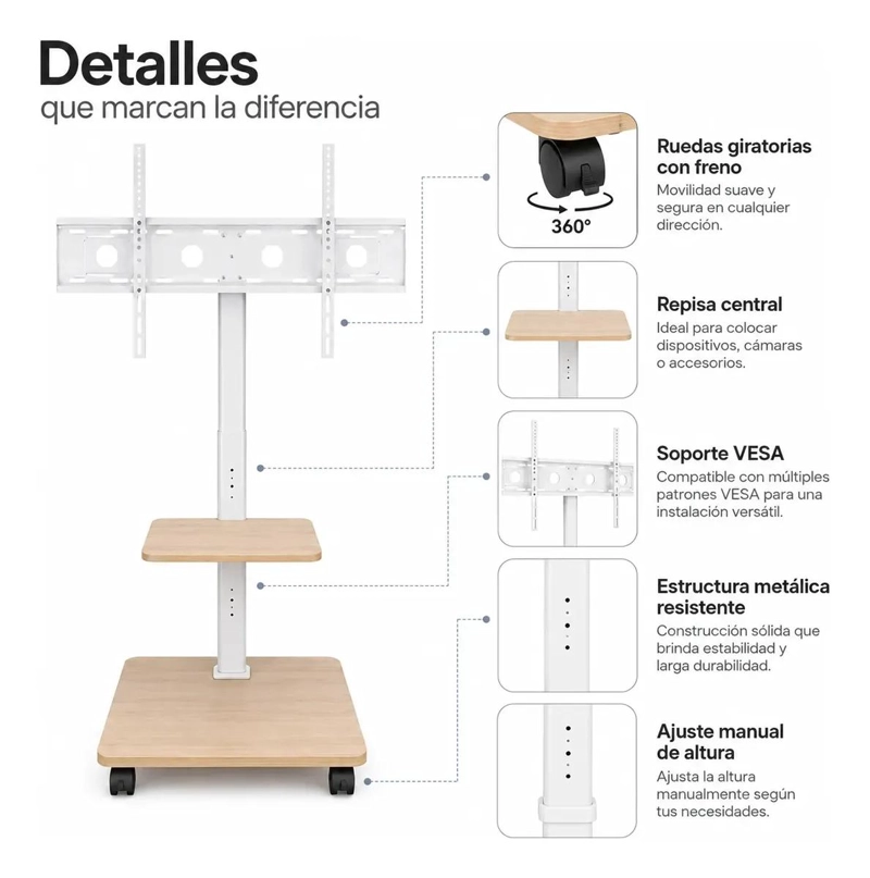 SOPORTE MOVIL PARA TV AJUSTABLE DE 32 A 75 PULGADAS - 5
