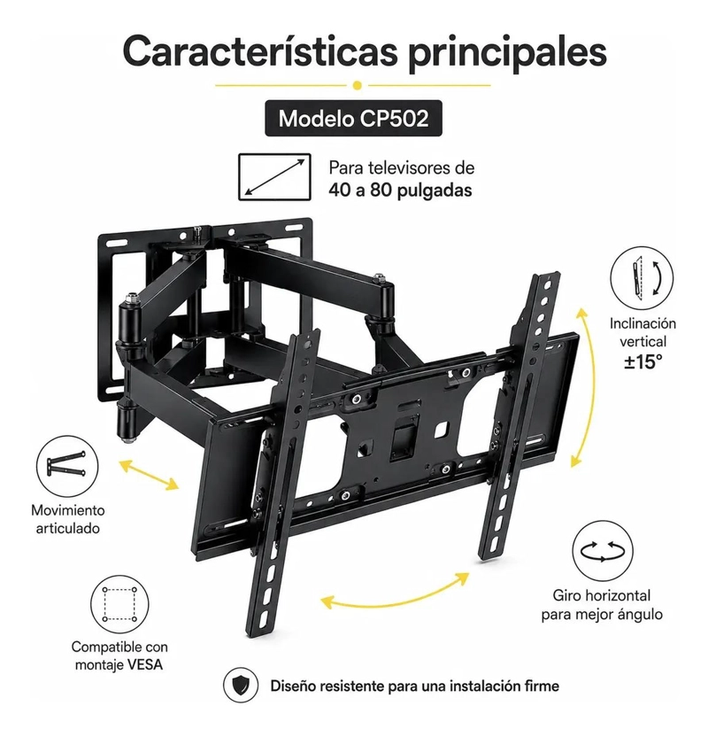 SOPORTE DE PARED ARTICULADO PARA TV DE 40 A 80 PULGADAS - 4