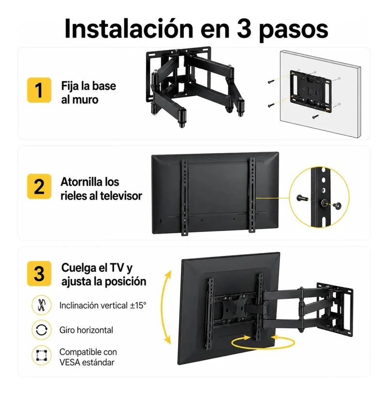 SOPORTE DE PARED ARTICULADO PARA TV DE 40 A 80 PULGADAS - 6