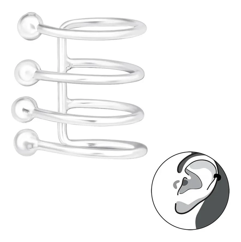 ARO ARGOLLA FALSA CUADRUPLE DE PLATA 925 PARA OREJA - 1