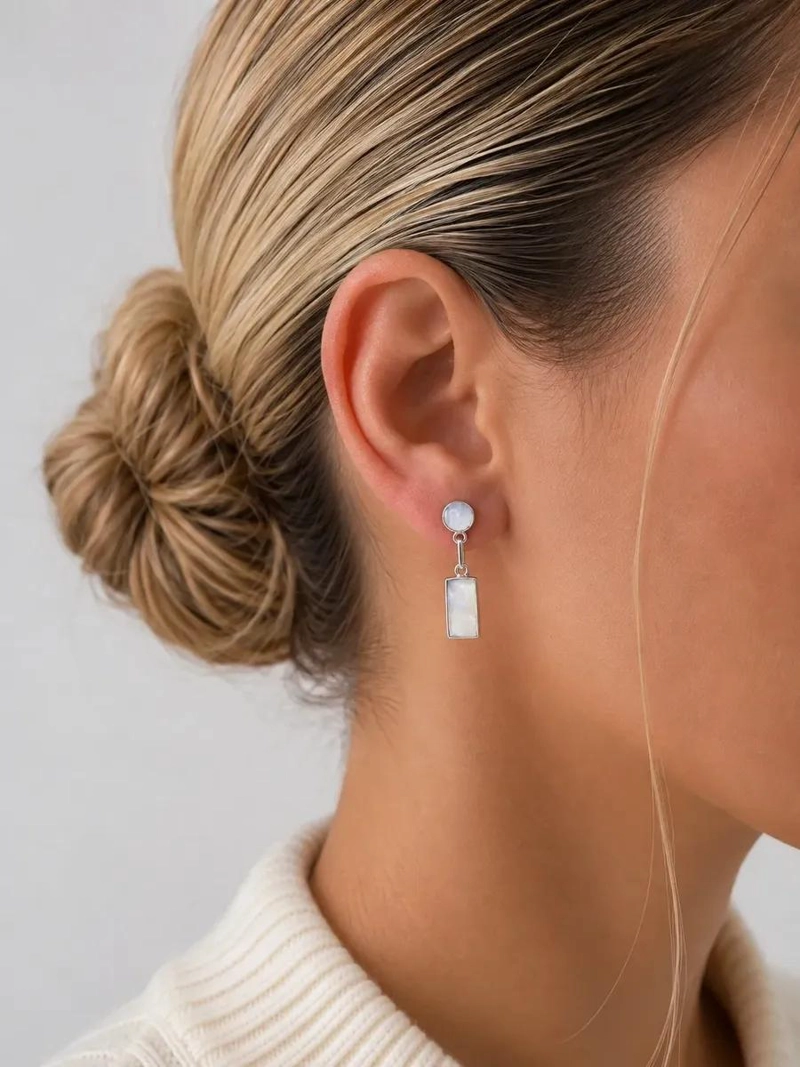 AROS RECTANGULARES DE NACAR EN PLATA 950 PARA MUJER - 2