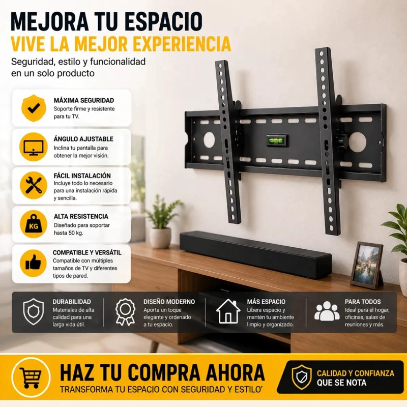 SOPORTE DE PARED FIJO UNIVERSAL PARA TELEVISORES DE 23 A 65 PULGADAS - 10