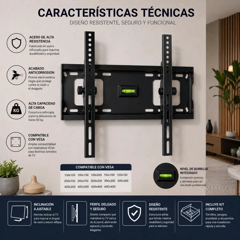 SOPORTE DE PARED FIJO UNIVERSAL PARA TELEVISORES DE 23 A 65 PULGADAS - 7