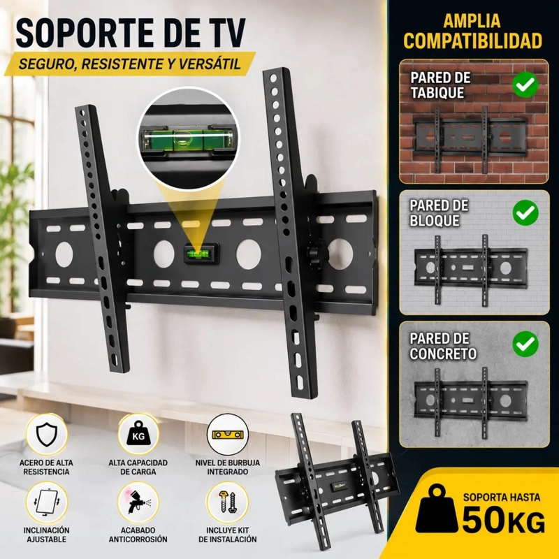 SOPORTE DE PARED FIJO UNIVERSAL PARA TELEVISORES DE 23 A 65 PULGADAS - 8