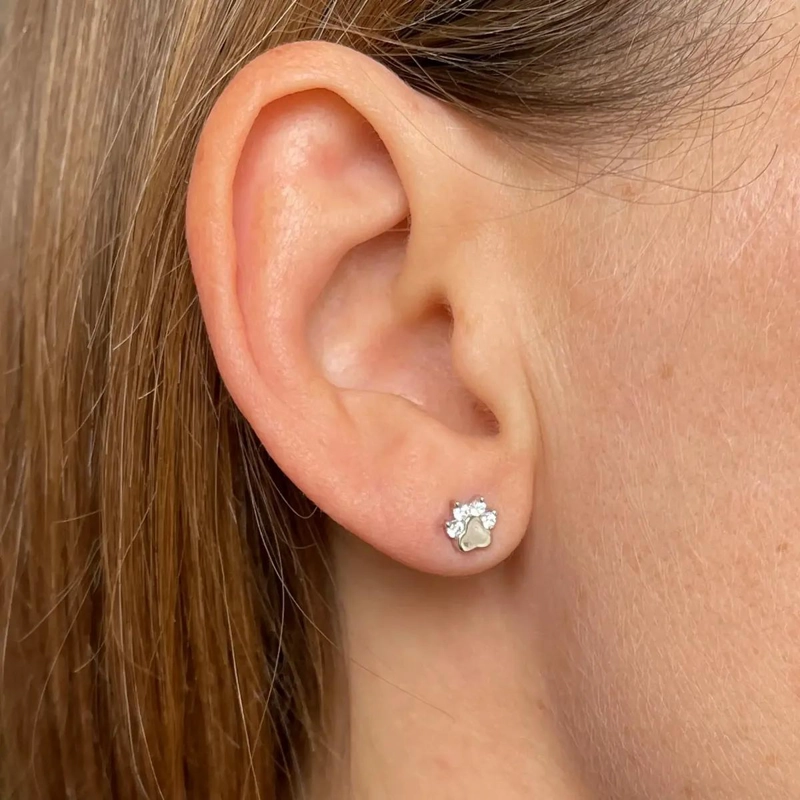 AROS DE PLATA 925 CON TOPE PARA NIÑA DISEÑO PATITA DE PERRO - 2