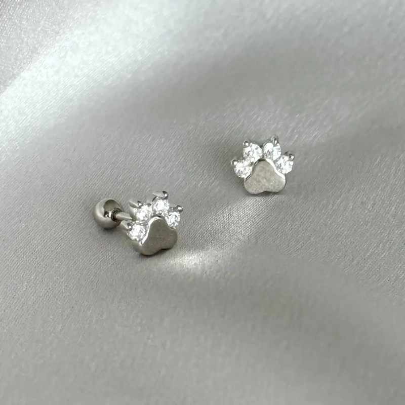 AROS DE PLATA 925 CON TOPE PARA NIÑA DISEÑO PATITA DE PERRO - 3