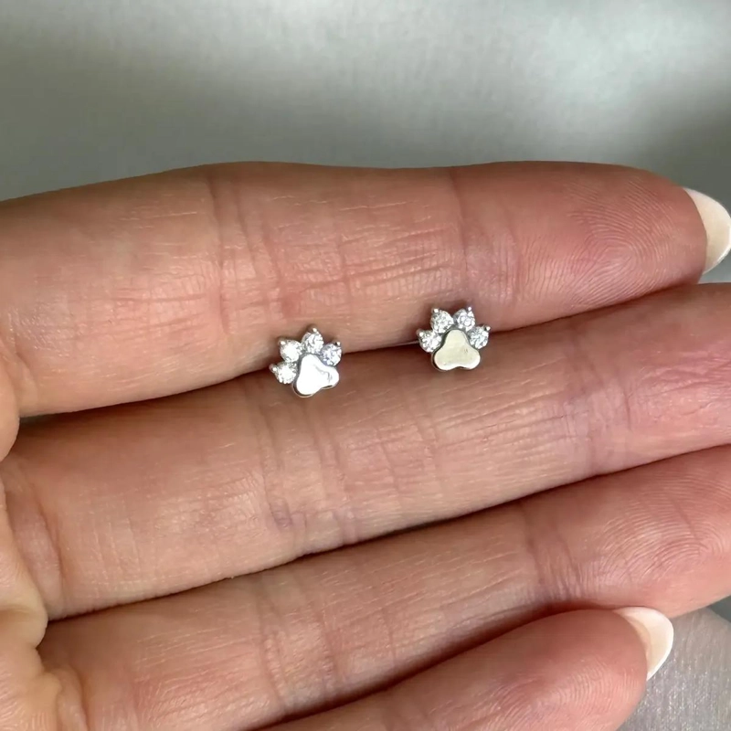 AROS DE PLATA 925 CON TOPE PARA NIÑA DISEÑO PATITA DE PERRO - 4