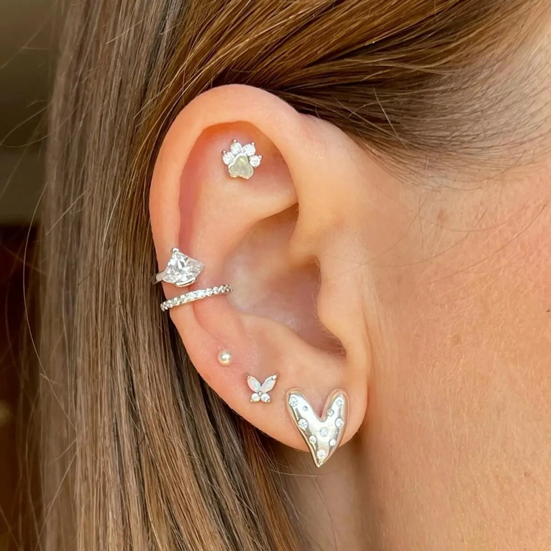 AROS DE PLATA 925 CON TOPE PARA NIÑA DISEÑO PATITA DE PERRO - 5