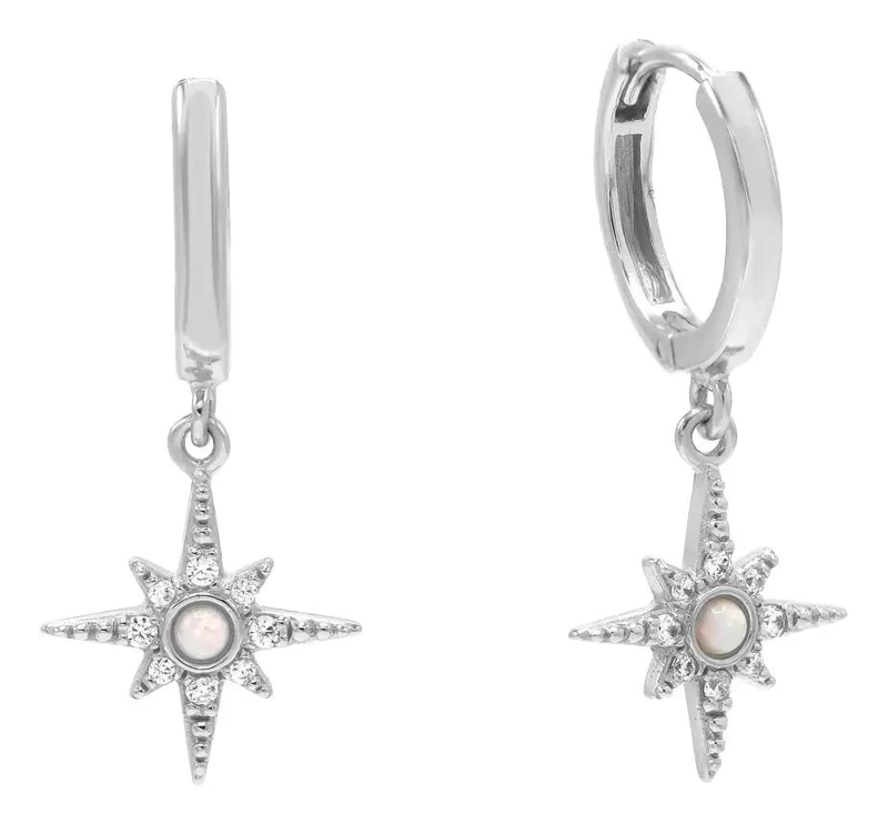 AROS DE ARGOLLA CON DISEÑO DE ESTRELLAS EN PLATA 925 - 1