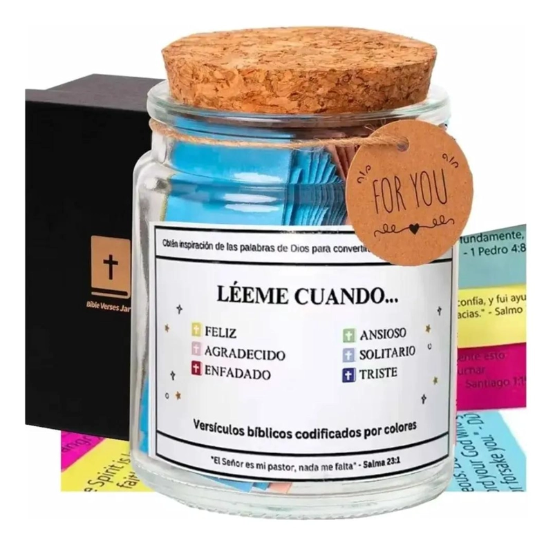 FRASCO DE CRISTAL CON VERSICULOS DE LA BIBLIA EN ESPAÑOL - 1