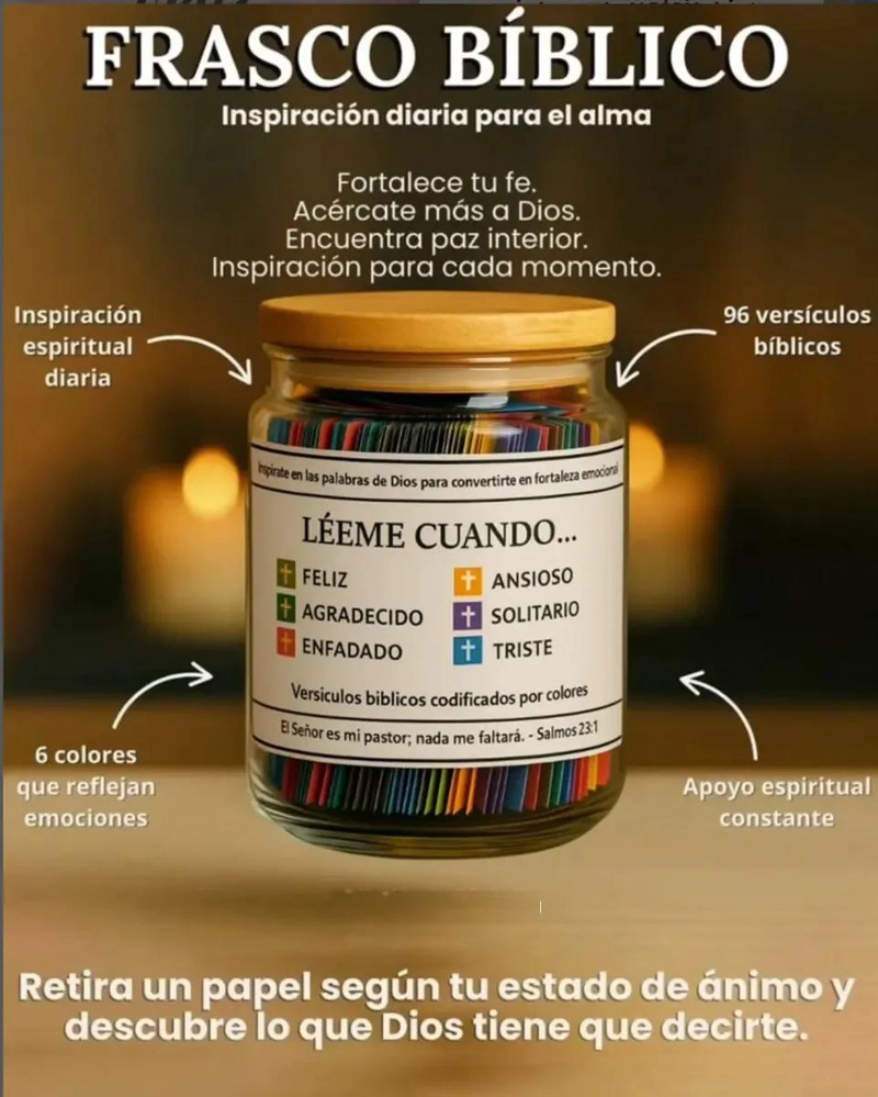 FRASCO DE CRISTAL CON VERSICULOS DE LA BIBLIA EN ESPAÑOL - 6