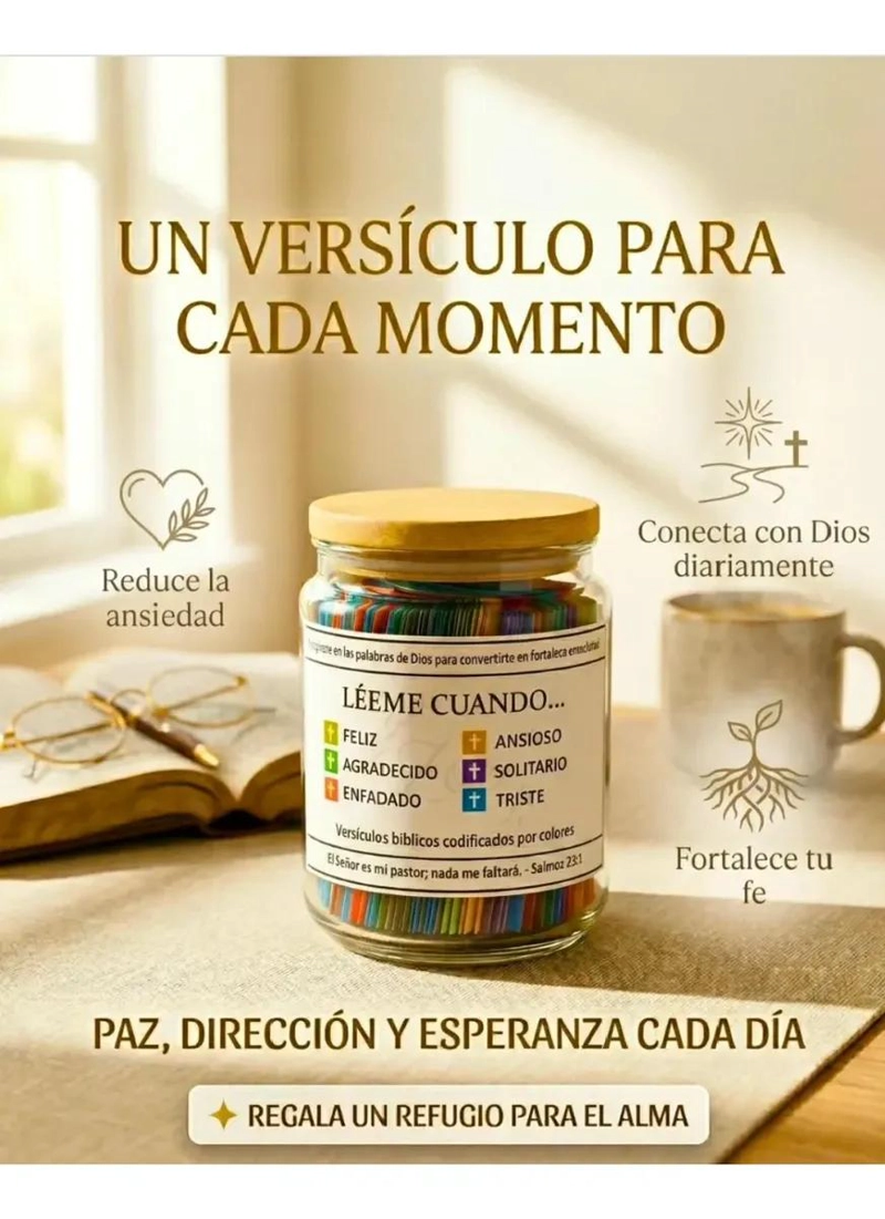 FRASCO DE CRISTAL CON VERSICULOS DE LA BIBLIA EN ESPAÑOL - 8