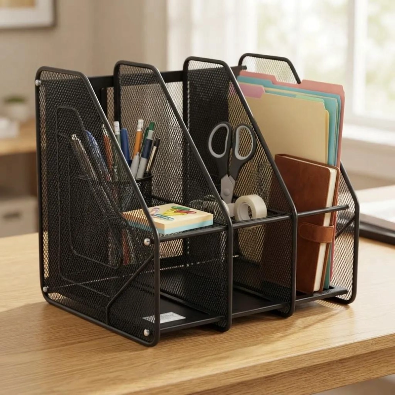 ORGANIZADOR METALICO DE ESCRITORIO CON 3 COMPARTIMENTOS - 3