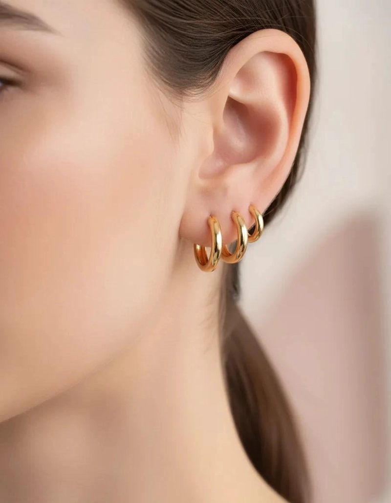 PACK DE 6 AROS BAÑADOS EN ORO 18K PARA MUJER Y NIÑAS - 5