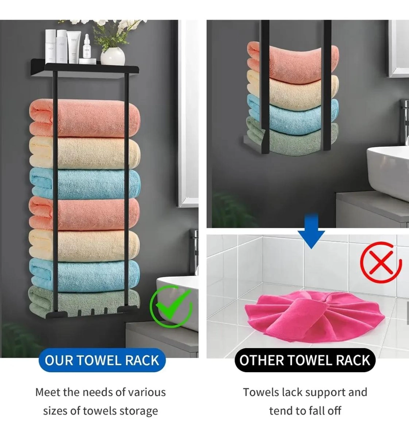 ESTANTE AJUSTABLE DE BAÑO CON SOPORTE PLEGABLE PARA TOALLAS - 10