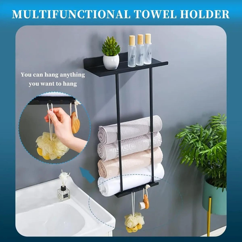 ESTANTE AJUSTABLE DE BAÑO CON SOPORTE PLEGABLE PARA TOALLAS - 5