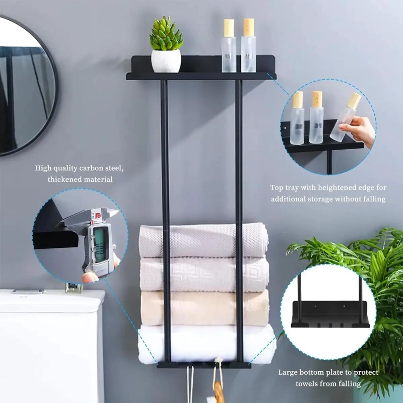 ESTANTE AJUSTABLE DE BAÑO CON SOPORTE PLEGABLE PARA TOALLAS - 6