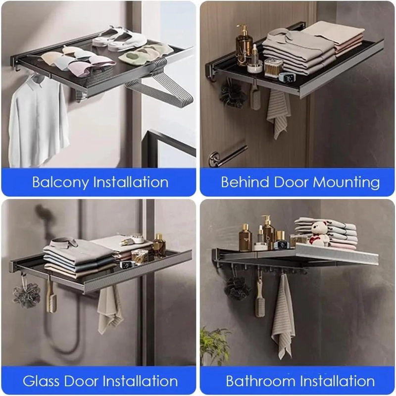 ESTANTE AJUSTABLE DE BAÑO CON SOPORTE PLEGABLE PARA TOALLAS - 7