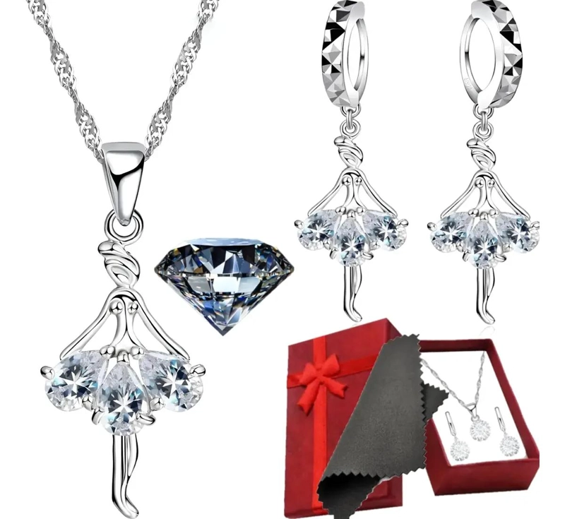 SET DE JOYAS ELEGANTES CON AROS Y COLLAR DE PLATA 925 - 1