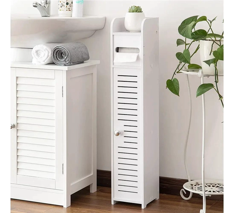 MUEBLE ORGANIZADOR DE BAÑO CON PUERTA Y ESTANTES - 5