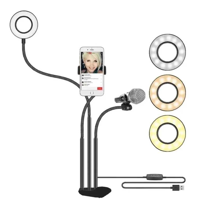 KIT DE ARO DE LUZ LED CON SOPORTE PARA TELE FONO Y MICROFONO - 1