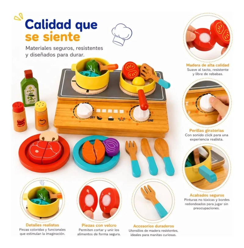 COCINA INFANTIL DE MADERA CON ACCESORIOS Y VEGETALES - 5