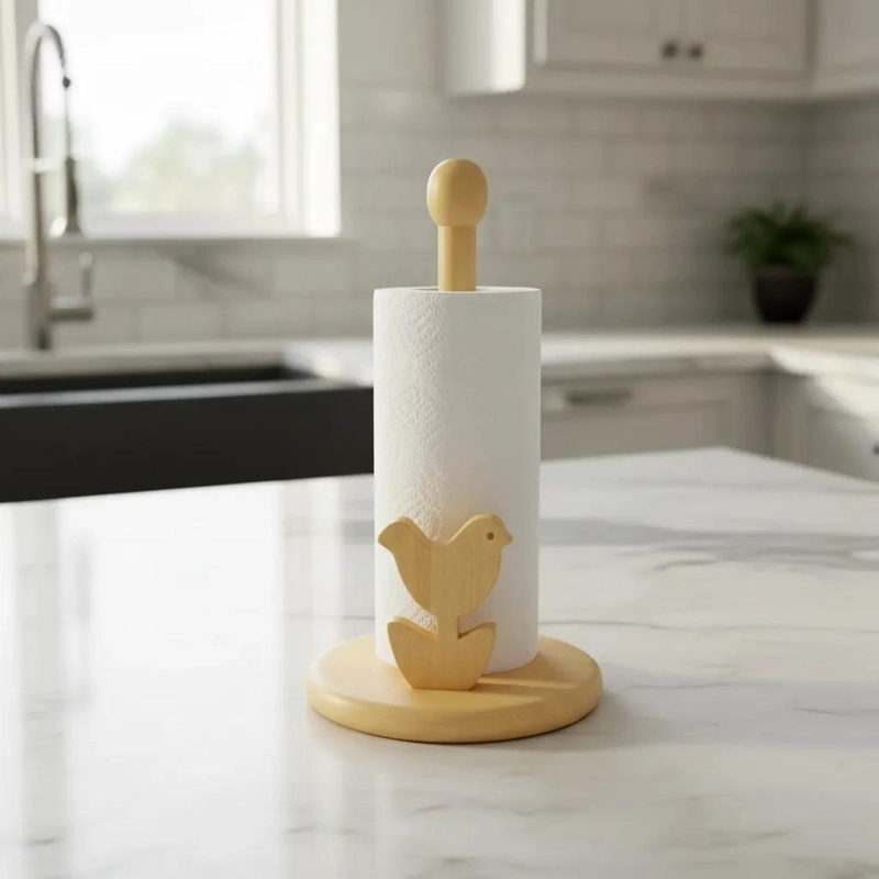 PORTARROLLO DE COCINA DE MADERA CON DISEÑO FLORAL ELEGANTE - 1