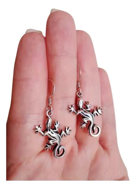 AROS DE PLATA 925 CON DISEÑO DE LAGARTO DE SUERTE - 3