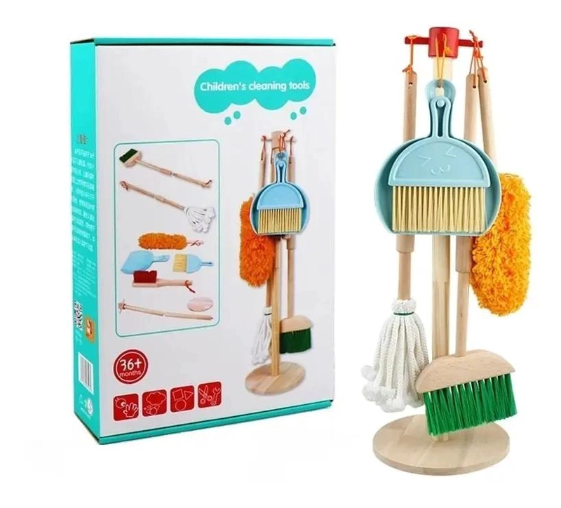 JUEGO DE LIMPIEZA DE MADERA PARA NIÑOS CON 6 PIEZAS - 1
