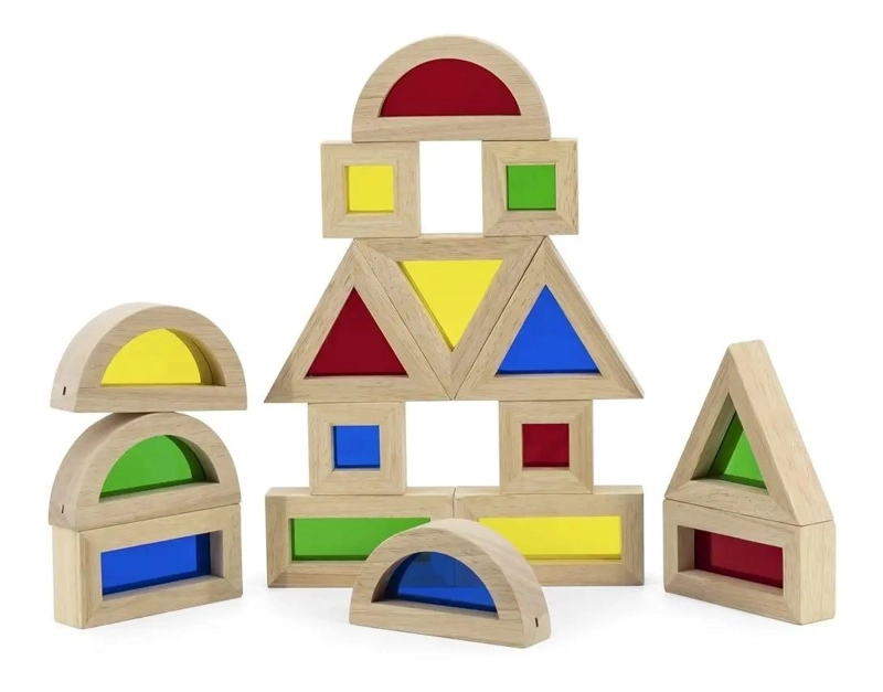 BLOQUES DE MADERA PARA CONSTRUCCION CON VENTANAS DE COLORES 16 PIEZAS - 2