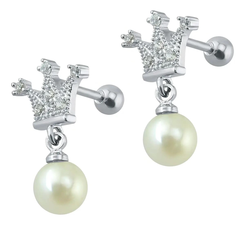 PENDIENTES DE ACERO QUIRURGICO CON PERLA Y ZIRCONIA - 1