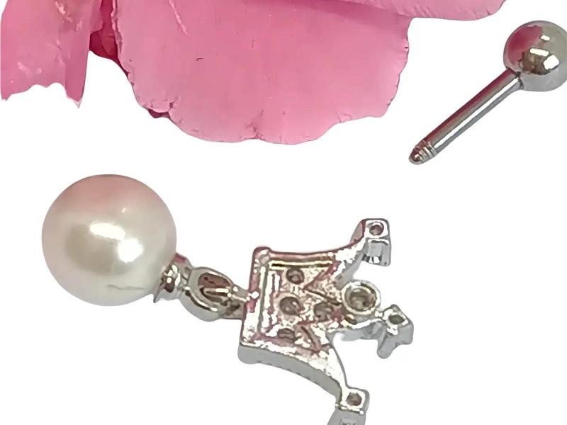 PENDIENTES DE ACERO QUIRURGICO CON PERLA Y ZIRCONIA - 2