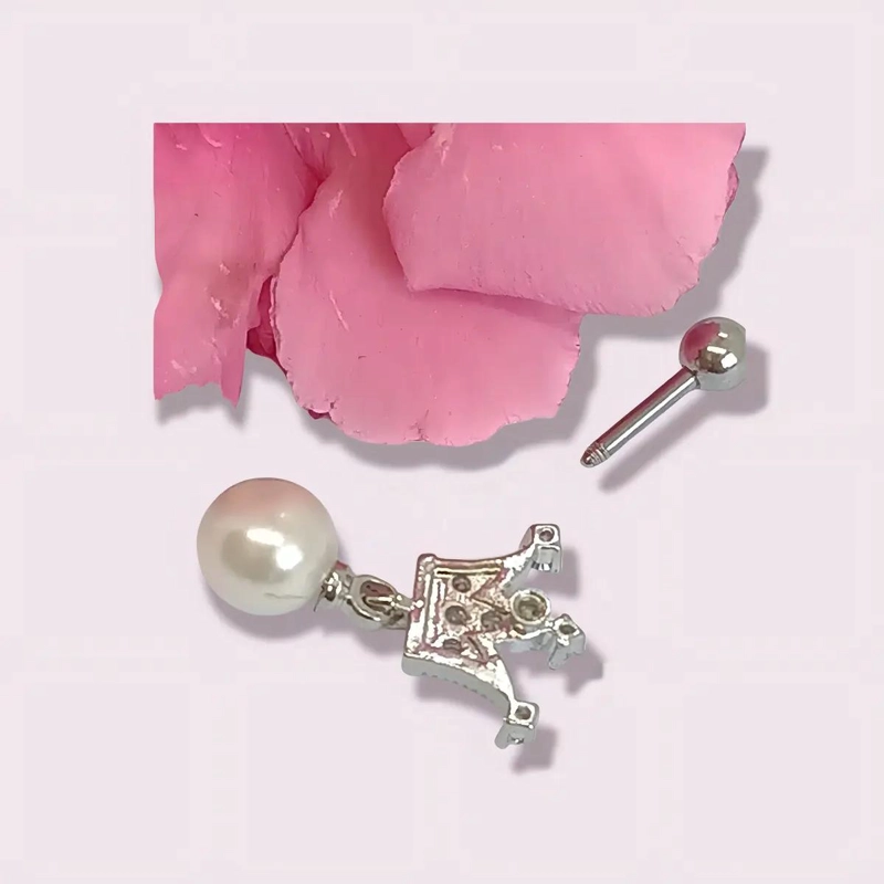 PENDIENTES DE ACERO QUIRURGICO CON PERLA Y ZIRCONIA - 3