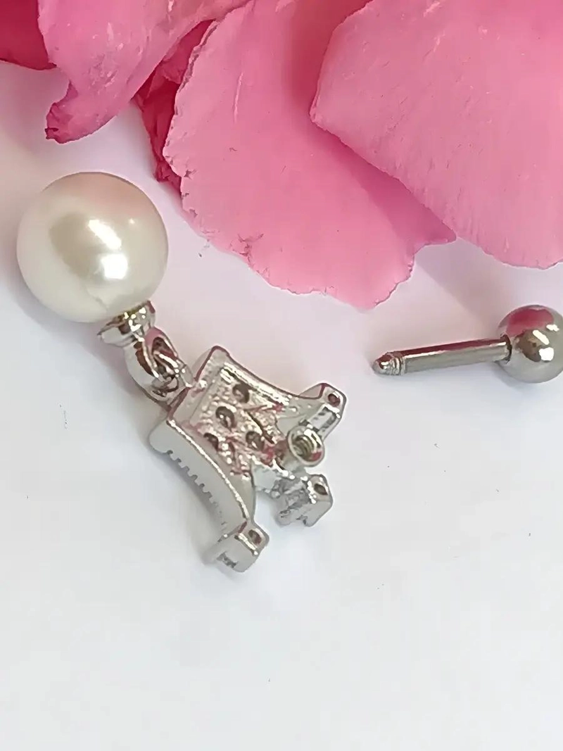 PENDIENTES DE ACERO QUIRURGICO CON PERLA Y ZIRCONIA - 4