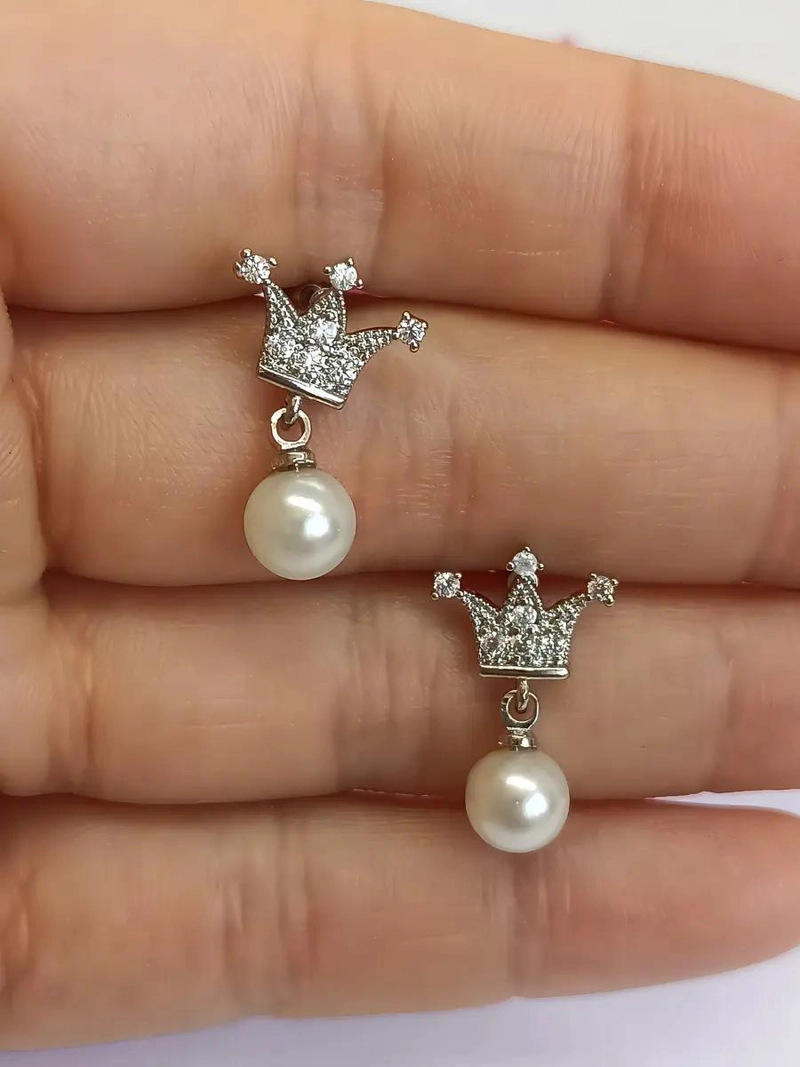 PENDIENTES DE ACERO QUIRURGICO CON PERLA Y ZIRCONIA - 5