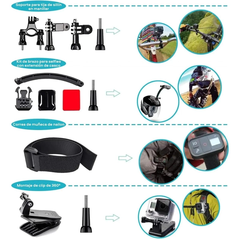 KIT DE ACCESORIOS COMPLETO PARA CAMARAS DE DEPORTES - 2