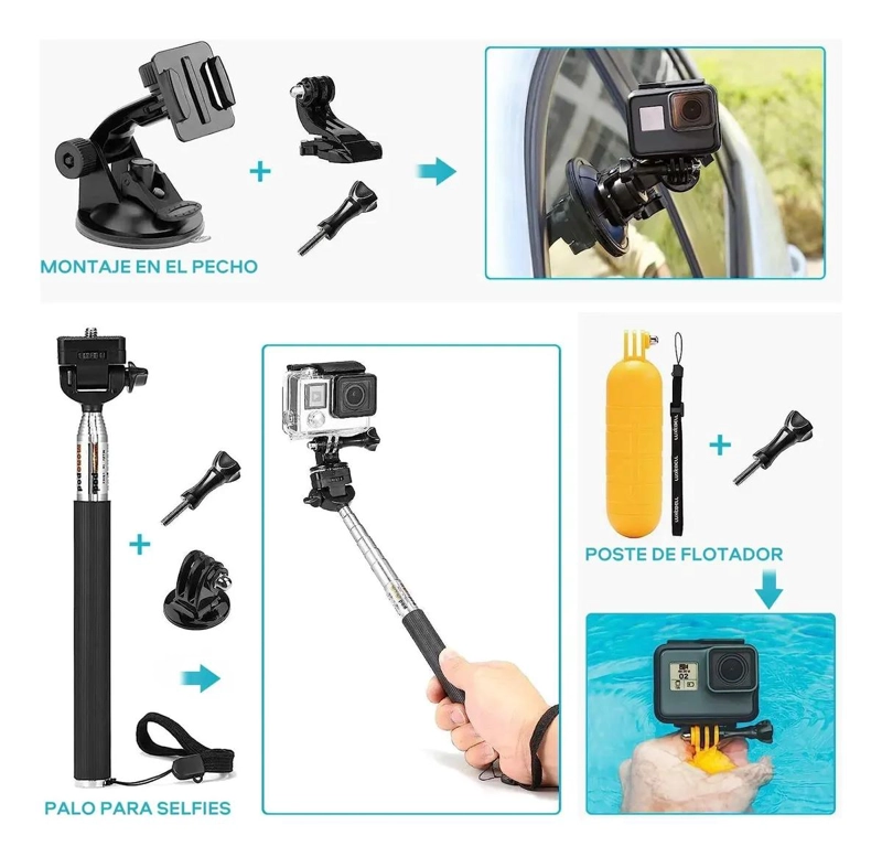 KIT DE ACCESORIOS COMPLETO PARA CAMARAS DE DEPORTES - 4