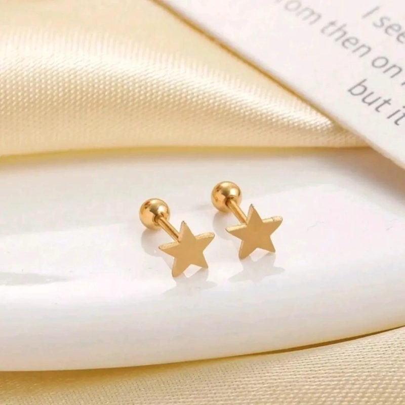 AROS ESTRELLA PARA NIÑAS CON TOPE TORNILLO BAÑO ORO 18K - 4