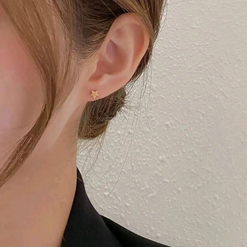 AROS ESTRELLA PARA NIÑAS CON TOPE TORNILLO BAÑO ORO 18K - 5