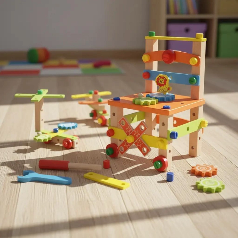 JUGUETE DIDACTICO DE MADERA PARA NIÑOS CON SILLAS Y VEHICULOS - 1