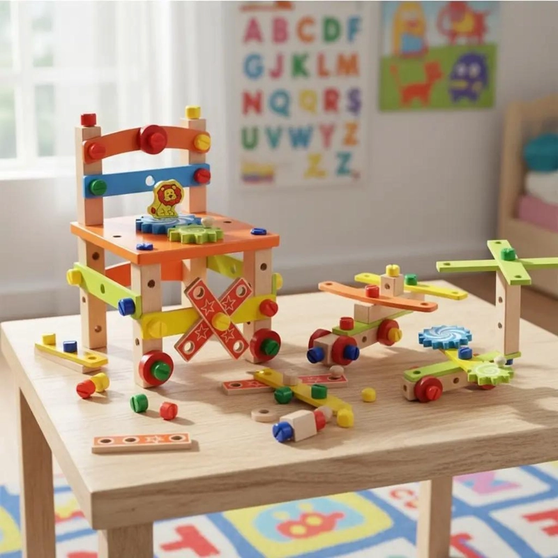 JUGUETE DIDACTICO DE MADERA PARA NIÑOS CON SILLAS Y VEHICULOS - 2