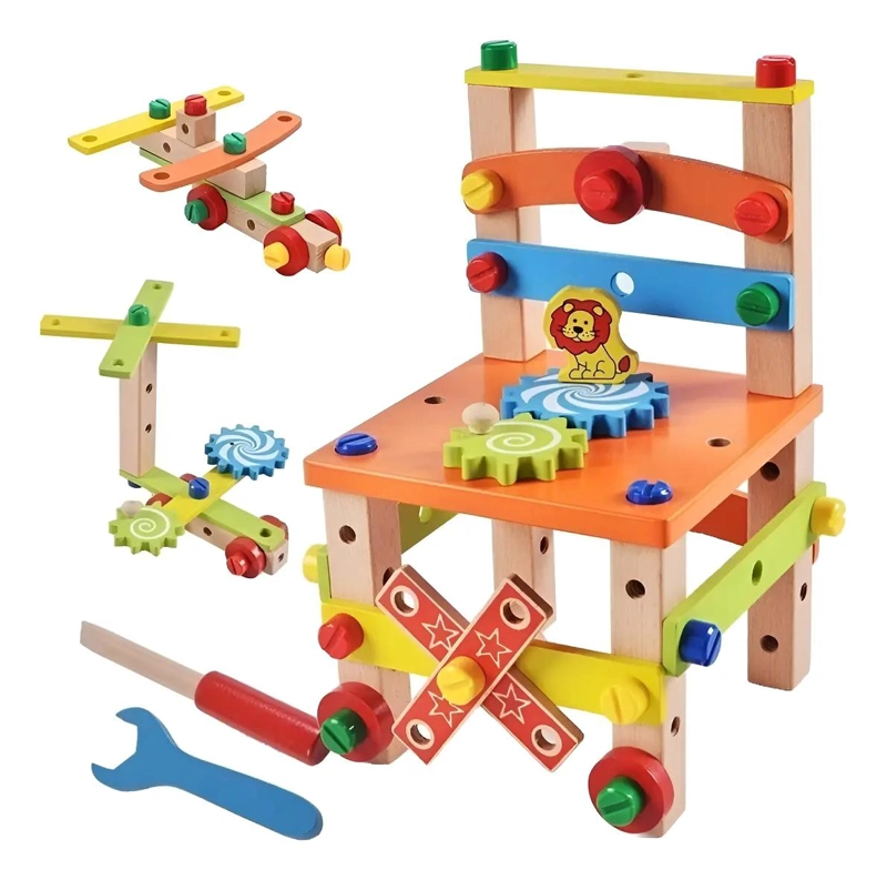 JUGUETE DIDACTICO DE MADERA PARA NIÑOS CON SILLAS Y VEHICULOS - 5